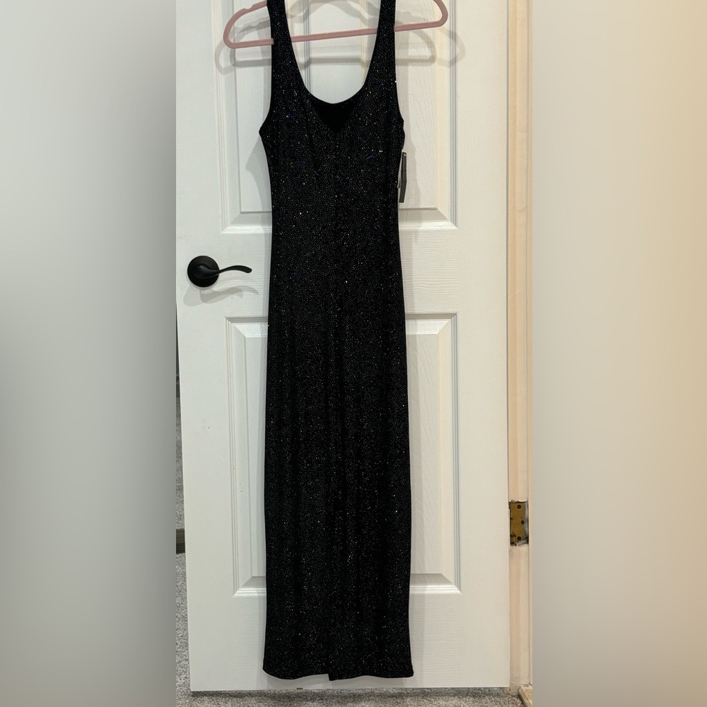 Long sparkling dress. Size 5/6 stretch material split in back